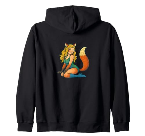 Fox Girl Pinup Halloween-Cosplay-Anime-Ästhetik im Retro-Stil Kapuzenjacke von Wild Moon Studios