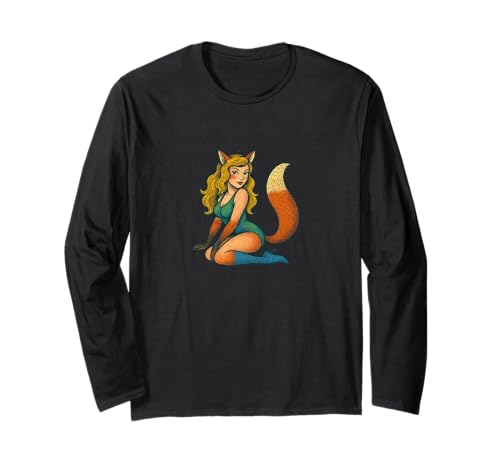 Fox Girl Pinup Halloween-Cosplay-Anime-Ästhetik im Retro-Stil Langarmshirt von Wild Moon Studios