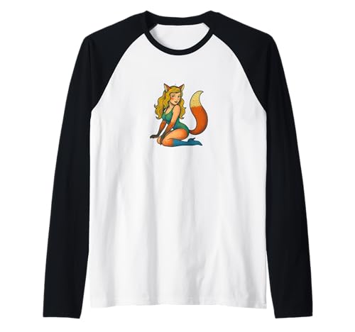 Fox Girl Pinup Halloween-Cosplay-Anime-Ästhetik im Retro-Stil Raglan von Wild Moon Studios