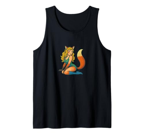 Fox Girl Pinup Halloween-Cosplay-Anime-Ästhetik im Retro-Stil Tank Top von Wild Moon Studios