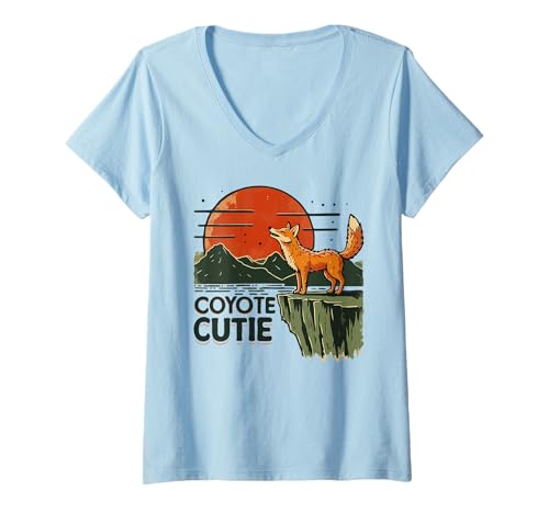 Damen Coyote Cutie Abenteuerkunst bei Sonnenuntergang T-Shirt mit V-Ausschnitt Damen Coyote Cutie Abenteuerkunst bei Sonnenuntergang T-Shirt mit V-Ausschnitt von Wild Nature Adventure Animals