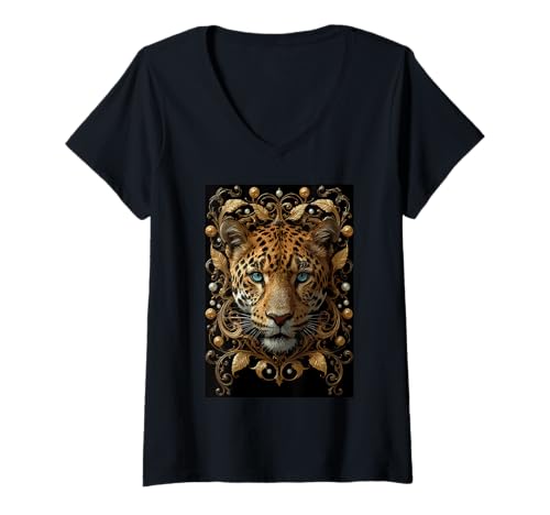 Damen Leopard Afrikanischer Dschungel Raubtier schnelle Wildtier-Safari T-Shirt mit V-Ausschnitt Damen Leopard Afrikanischer Dschungel Raubtier schnelle Wildtier-Safari T-Shirt mit V-Ausschnitt von Wild Nature Exotic Animal Savannah