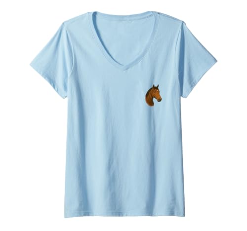 Damen Realistisches Pferdekopf-Illustrationsdesign T-Shirt mit V-Ausschnitt von Wild Spirit Apparel