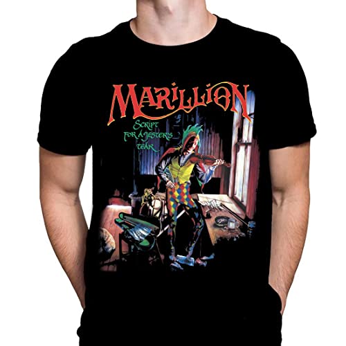 Marillion Script for A Jesters Tear Herren-T-Shirt, Rock Merch für Männer, Schwarzes Baumwoll-Grafik-T-Shirt (as3, Alpha, xx_l, Regular, Regular) von Wild Star Hearts