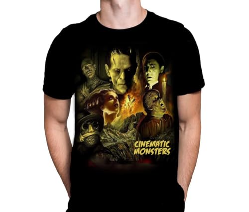 Wild Star Hearts WSH - Cinematic Monsters - Universal Classic Monsters Dracula Frankenstein Fan Merchandise Herren Schwarz T-Shirt, Schwarz , M von Wild Star Hearts