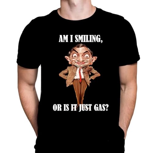 Wild Star Hearts WSH - Mr Bean, Am I Smiling? - British Comedy Rowan Atkinson Fan Merchandise Herren T-Shirt Schwarz, Schwarz , XXL von Wild Star Hearts