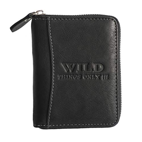 Herren Hochformat Geldbörse von Wild Things Only !!! Herrengeldbörse Geldbeutel Portemonnaie, umlaufender Reißverschluss, Rindleder (Schwarz) - präsentiert von ZMOKA® von Wild Things Only !!! - präsentiert von ZMOKA