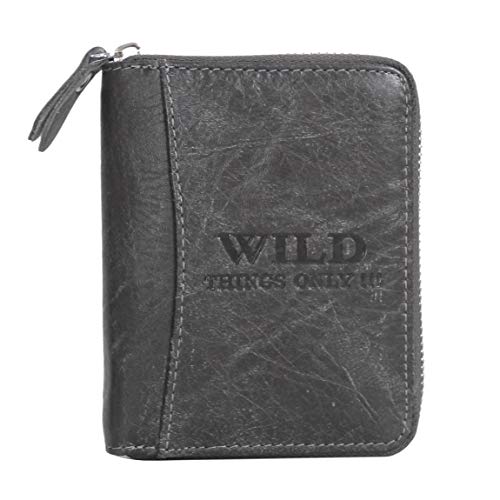 Herren Hochformat Geldbörse von Wild Things Only !!! Herrengeldbörse Geldbeutel Portemonnaie, umlaufender Reißverschluss, Rindleder (Grau) - präsentiert von ZMOKA® von Wild Things Only !!! - präsentiert von ZMOKA