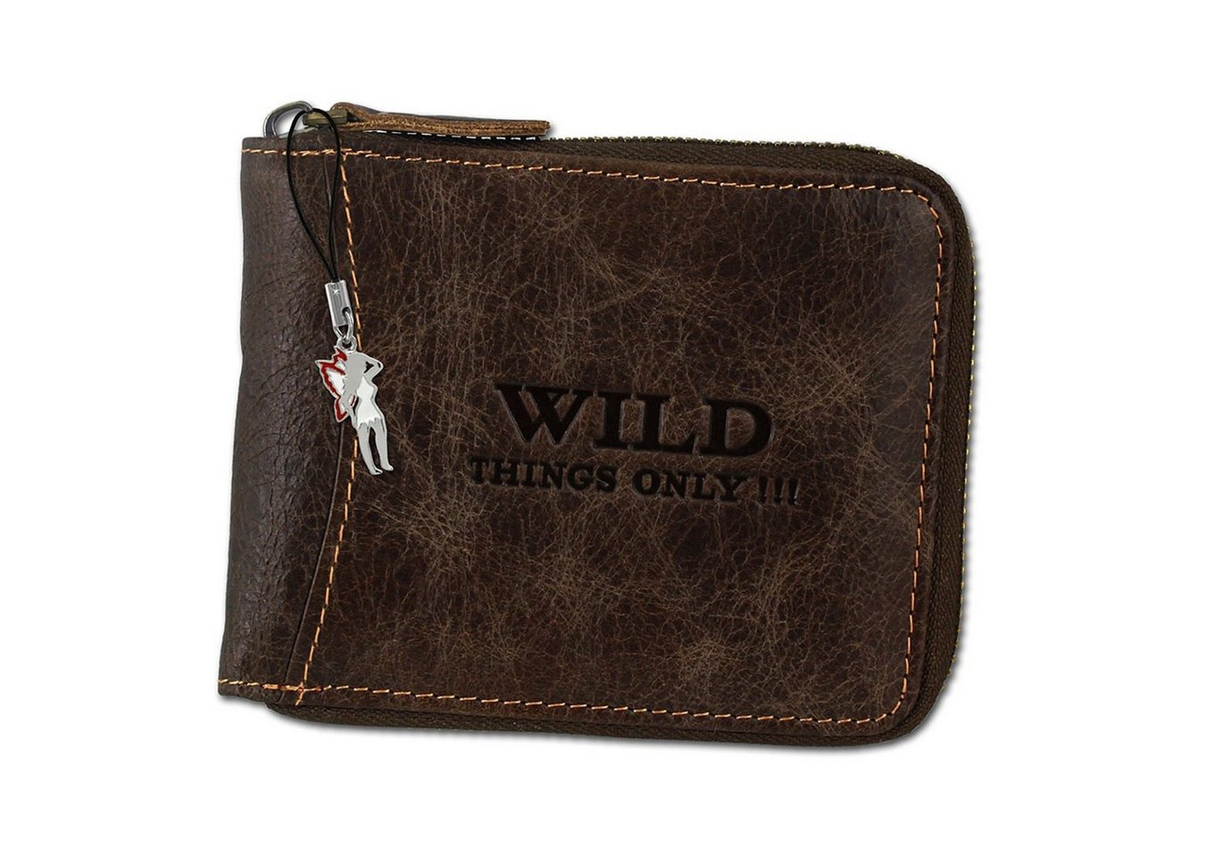 Wild Things Only !!! Geldbörse Wild Things Only RFID Schutz Brieftasche (Portemonnaie, Portemonnaie), Herren Portemonnaie Echtleder Größe ca. 12cm, braun von Wild Things Only !!!