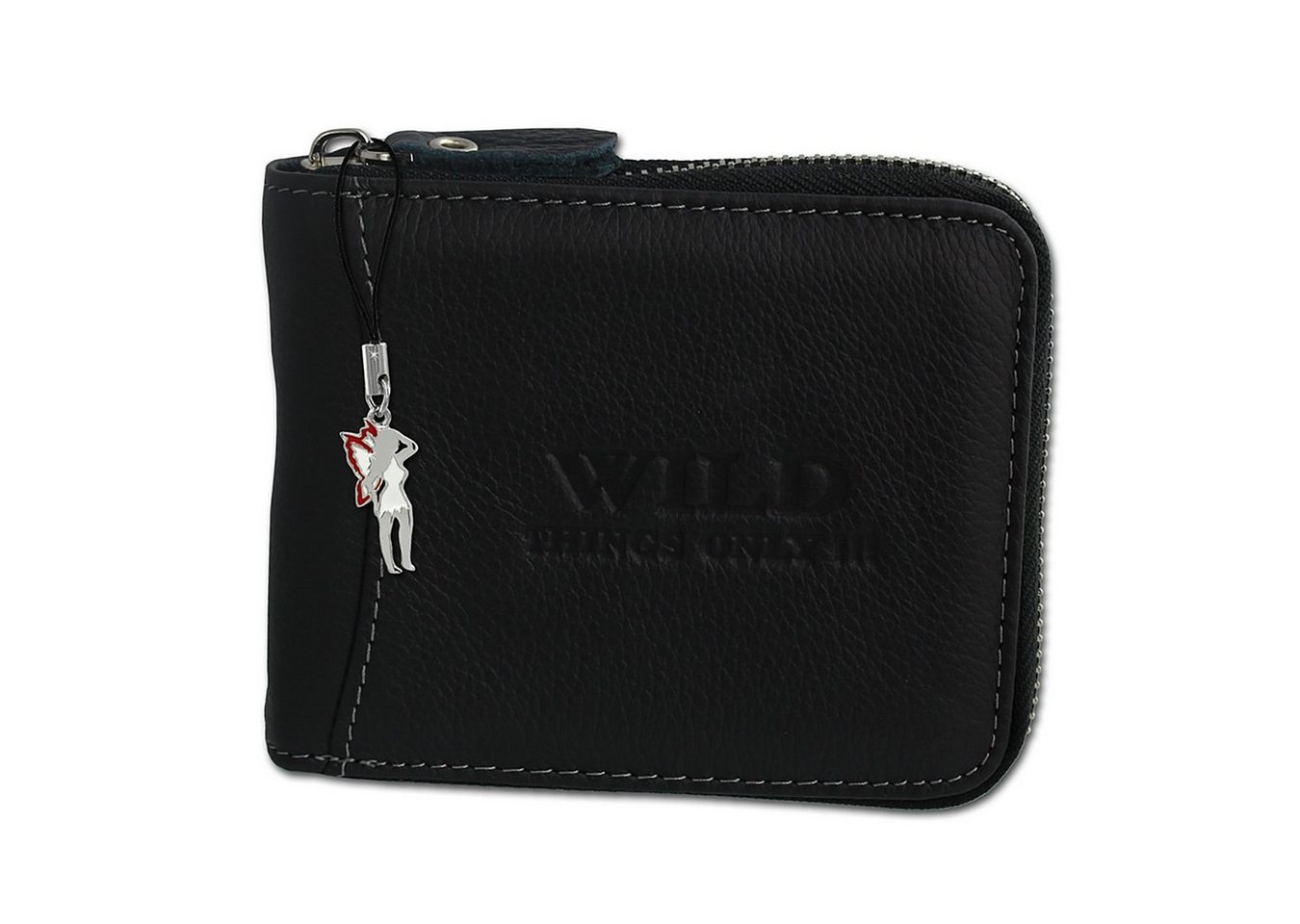 Wild Things Only !!! Geldbörse Wild Things Only RFID Schutz Brieftasche (Portemonnaie, Portemonnaie), Damen, Herren Portemonnaie Echtleder Größe ca. 12cm, schwarz von Wild Things Only !!!