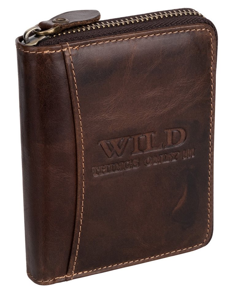 Wild Things Only !!! Geldbörse RFID Leder Portmonne Geldbörse Herren mit Reißverschluss Hochformat, RFID Schutz von Wild Things Only !!!