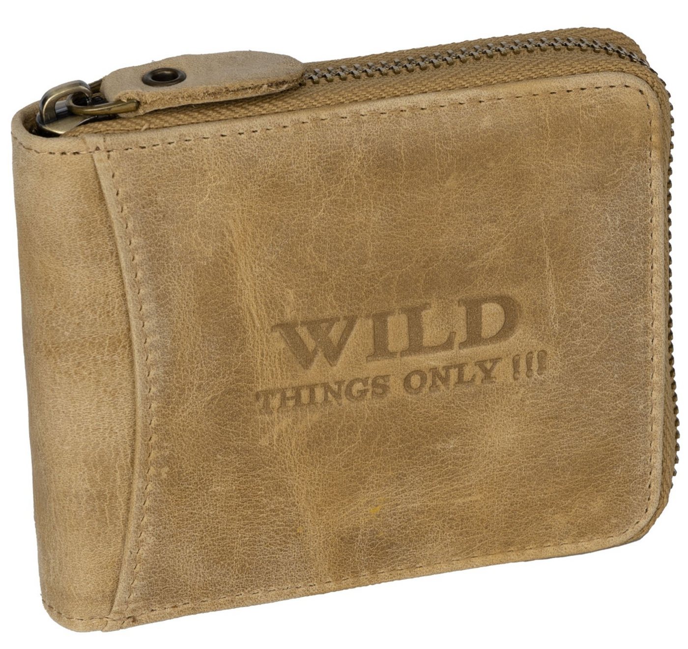 Wild Things Only !!! Geldbörse RFID Leder Portmonne Geldbörse Herren mit Reißverschluss Querformat, RFID Schutz von Wild Things Only !!!