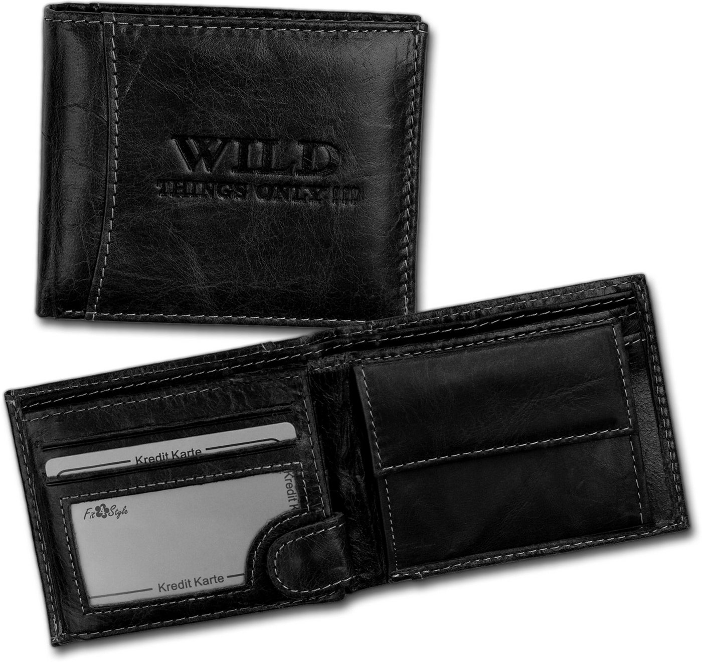 Wild Things Only !!! Geldbörse Wild Things Only Leder RFID Blocker (Portemonnaie, Portemonnaie), Portemonnaie aus Echtleder schwarz, Größe ca. 10,5cm von Wild Things Only !!!