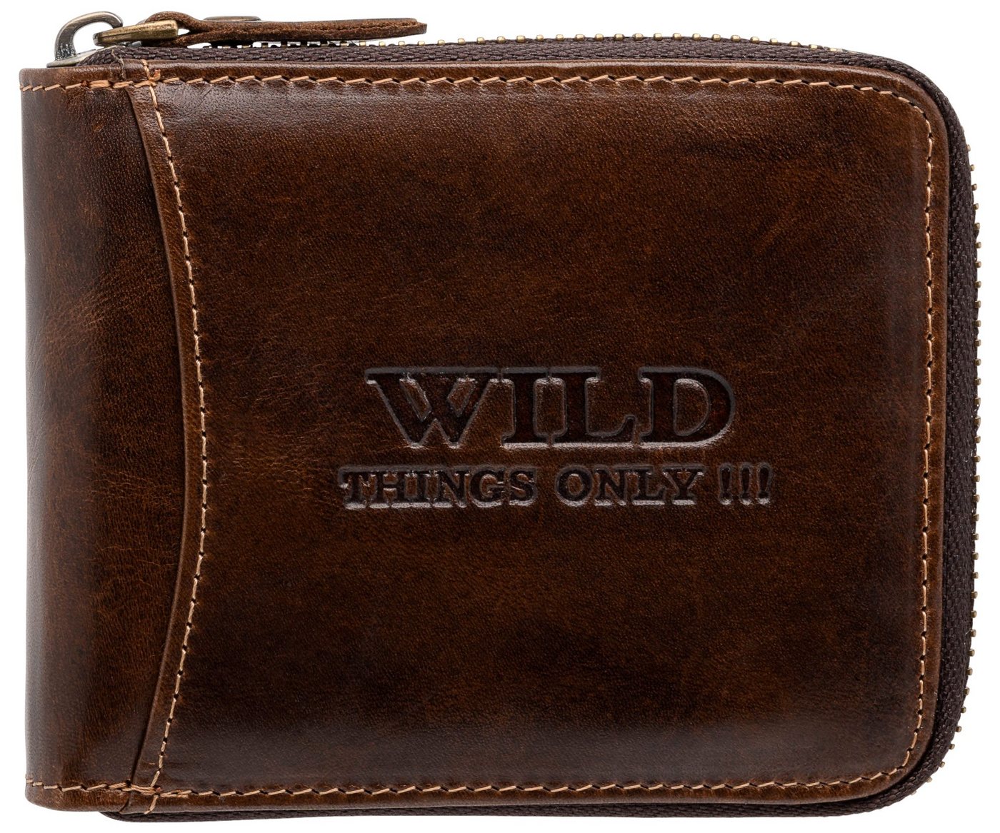 Wild Things Only !!! Geldbörse praktische Herrenlederbörse, aus Antikleder mit umlafendem Reißverschluss von Wild Things Only !!!