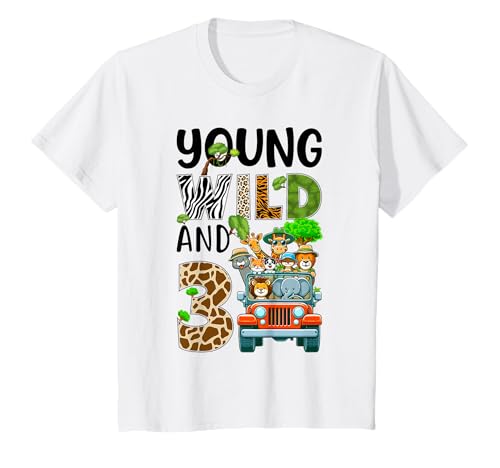 Kinder 3. Geburtstag Kleinkind Junge Wild Drei 3 Jahre alt Safari Zoo T-Shirt von Wild Three Safari Animals Jungle Birthday Party Co