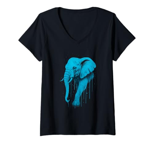 Damen Elefant Graffiti Tier Street Art Urban Style Design T-Shirt mit V-Ausschnitt Damen Elefant Graffiti Tier Street Art Urban Style Design T-Shirt mit V-Ausschnitt von Wild Walls