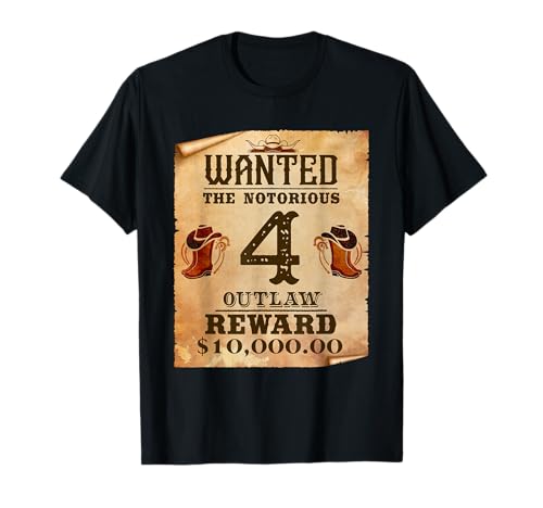 Cowboy-Retro-Western-Rodeo für Kinder zum 4. Geburtstag, 4 Jahre T-Shirt Cowboy-Retro-Western-Rodeo für Kinder zum 4. Geburtstag, 4 Jahre T-Shirt von Wild West Cowboy Birthday Party