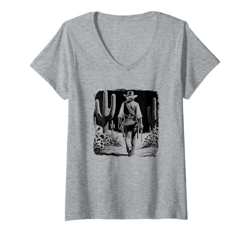Damen Cowboy-Western-Szene T-Shirt mit V-Ausschnitt Damen Cowboy-Western-Szene T-Shirt mit V-Ausschnitt von Wild West Cowboy Shirts & Outfits