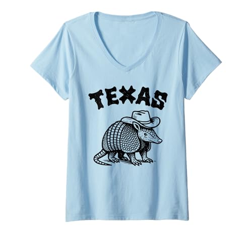 Damen Texas Gürteltier mit Cowboyhut | Lustiges Wild-West T-Shirt mit V-Ausschnitt Damen Texas Gürteltier mit Cowboyhut | Lustiges Wild-West T-Shirt mit V-Ausschnitt von Wild West Critter Co.