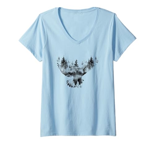 Damen Adlerwald Silhouette Flügel – Mystical Nature Design T-Shirt mit V-Ausschnitt Damen Adlerwald Silhouette Flügel – Mystical Nature Design T-Shirt mit V-Ausschnitt von Wild Woodland Flight