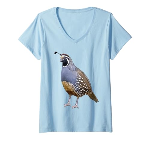 Damen Lustige Kalifornien Wachtel Vintage Vogelliebhaber Grafiken T-Shirt mit V-Ausschnitt von Wild lebende Tiere für Frauen lustig