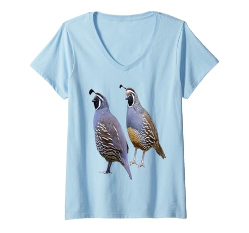 Damen Lustige Kalifornien Wachtel Vintage Vogelliebhaber Grafiken T-Shirt mit V-Ausschnitt von Wild lebende Tiere für Frauen lustig