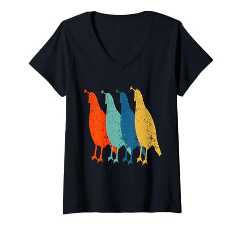 Damen Lustige Vintage -Wachtelvögel Retro -Grafiken für Züchter T-Shirt mit V-Ausschnitt von Wild lebende Tiere für Frauen lustig