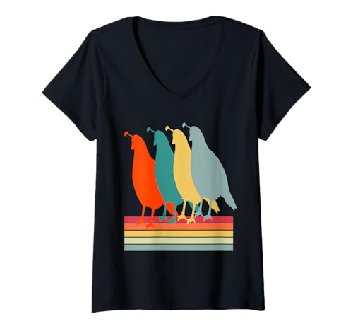 Damen Lustige Vintage -Wachtelvögel Retro -Grafiken für Züchter T-Shirt mit V-Ausschnitt von Wild lebende Tiere für Frauen lustig