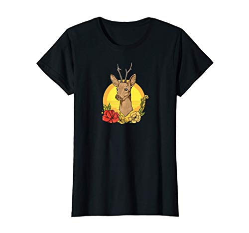 Damen Rehwild Geweih & Blumen I Jagd Rehbock Motiv für Jägerin T-Shirt Damen Rehwild Geweih & Blumen I Jagd Rehbock Motiv für Jägerin T-Shirt von Wild & Jagd Tracht Dirndl Hirsch Drückjagd Rotwild
