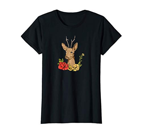 Damen Rehwild Geweih & Blumen I Jagd Rehbock Motiv für Jägerin T-Shirt Damen Rehwild Geweih & Blumen I Jagd Rehbock Motiv für Jägerin T-Shirt von Wild & Jagd Tracht Dirndl Hirsch Drückjagd Rotwild