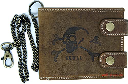 Portemonnaie Börse Büffel Wild Leder Totenkopf Skull Kette RFID Schutz von Wild