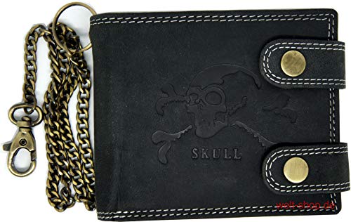 Portemonnaie Börse Büffel Wild Leder Totenkopf Skull Kette RFID Schutz von Wild