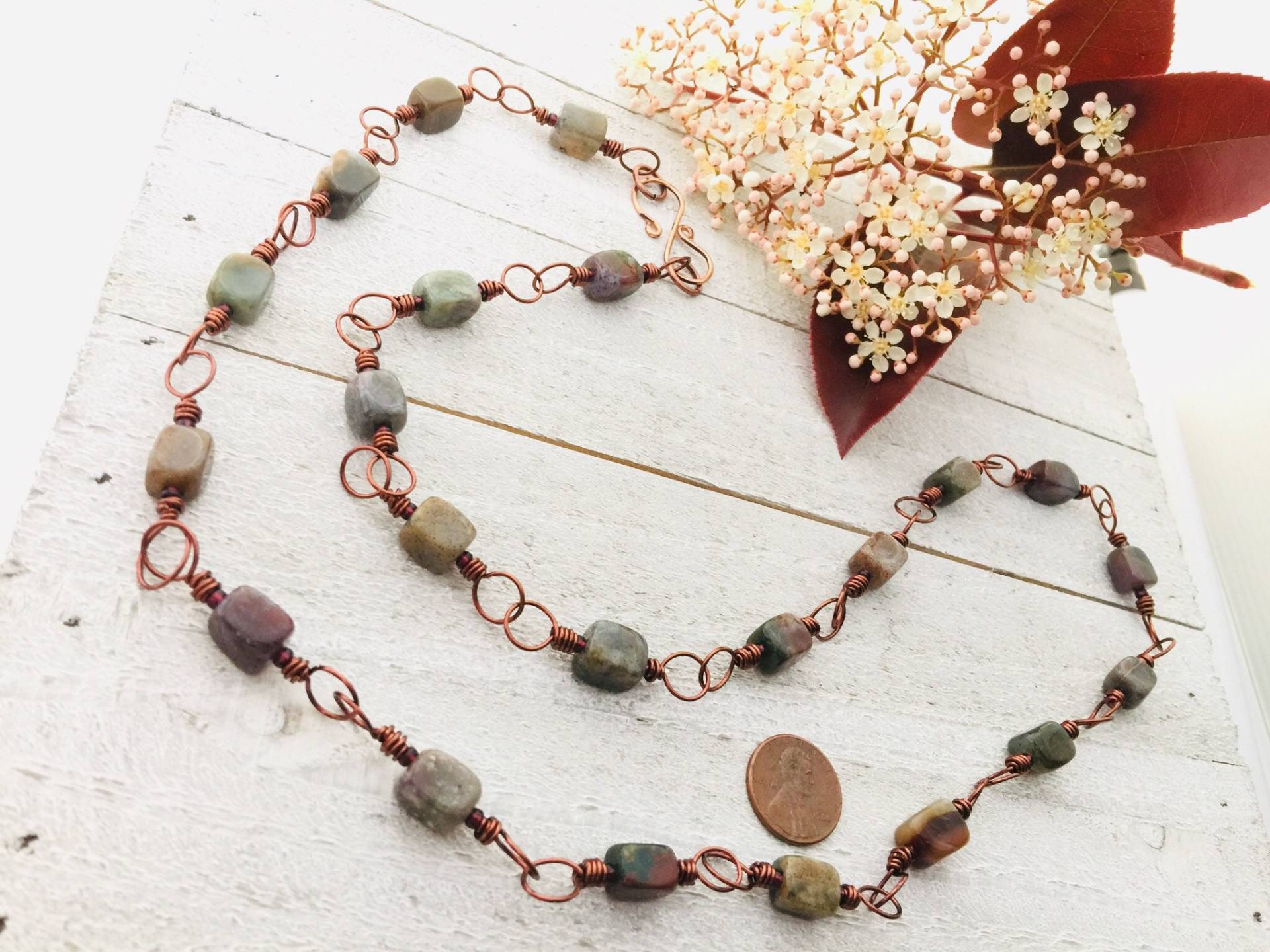 Herbst Damen Perlenkette| Boho Drahtgewickelte Kette| Lange Handgemachte Drahtknöpfe| Geburtstag Herbst Damen Perlenkette| Boho Drahtgewickelte Kette| Lange Handgemachte Drahtknöpfe| Geburtstag von WildBeadWoman