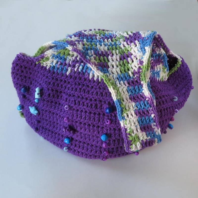 Gehäkelte Lila Hobo-Tasche Mit Perlen, Handgemachte Handtasche Kurzem Riemen, Baumwolltasche, Wiederverwendbare Markttasche, Geschenk Für Sie, Mode von WildBeanSprouts