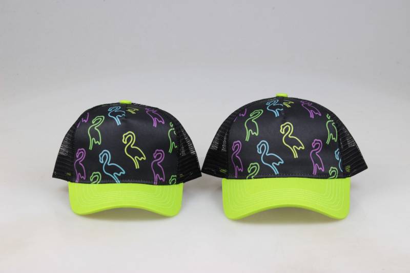 Grüner Flamingo Mütze Für Erwachsene Und Kleinkind. Lindgrüne Retro Mütze. Geschwungenes Visier, Verstellbar. Set Kinder von WildChildHatCo