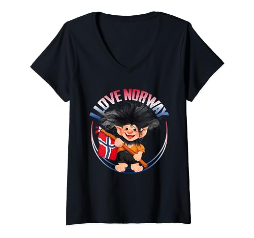Damen Norwegen glücklich Troll Souvenir Reise T-Shirt mit V-Ausschnitt Damen Norwegen glücklich Troll Souvenir Reise T-Shirt mit V-Ausschnitt von WildCreations