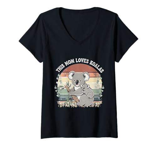 Damen This Mom Loves Koalas Vintage Retro Animal Design T-Shirt mit V-Ausschnitt Damen This Mom Loves Koalas Vintage Retro Animal Design T-Shirt mit V-Ausschnitt von WildEmbrace Apparel