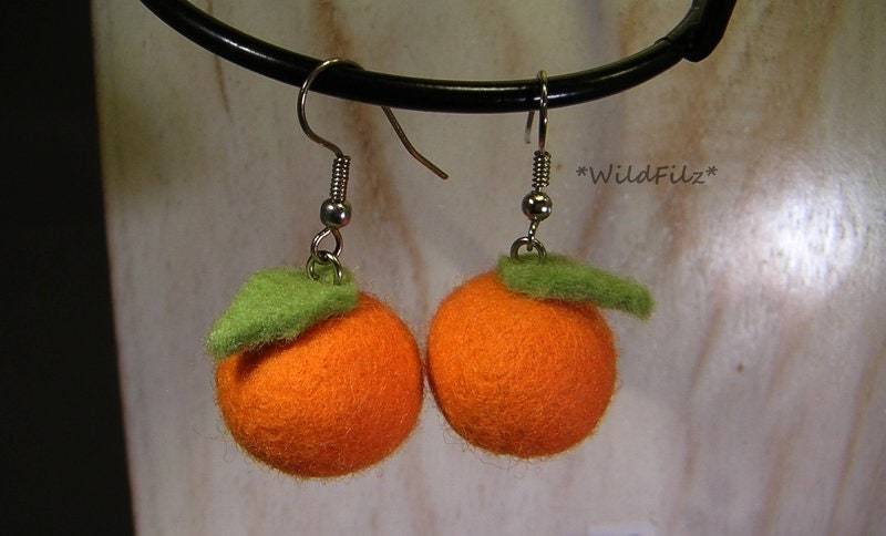 Filzohrringe Orangen Filz Edelstahlhaken von WildFilz