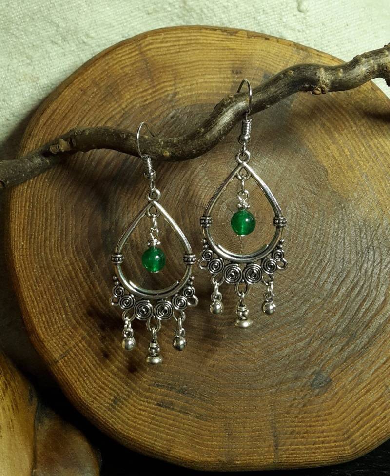 Ohrringe, Kelten, Wikinger, Nordic, Silber, Grün, Edelstahlhaken von WildFilz