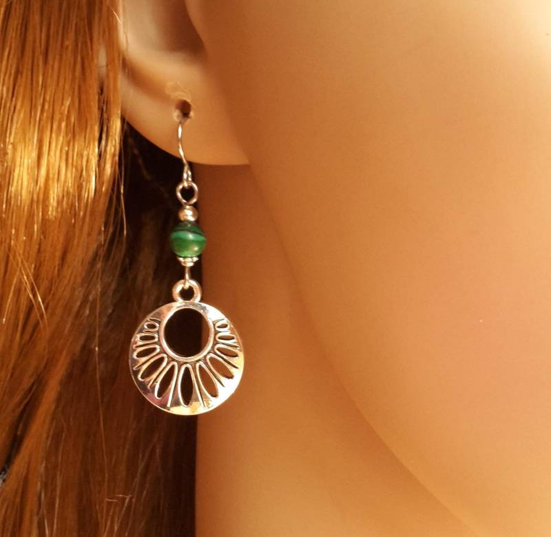 Ohrringe, Kelten, Wikinger, Nordic, Silberfarben, Steinperlen Grün von WildFilz