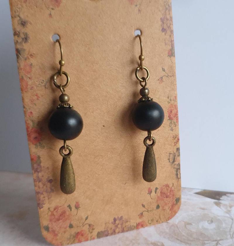 Ohrringe Onyx, Bronzefarbe, Onyxperlen von WildFilz