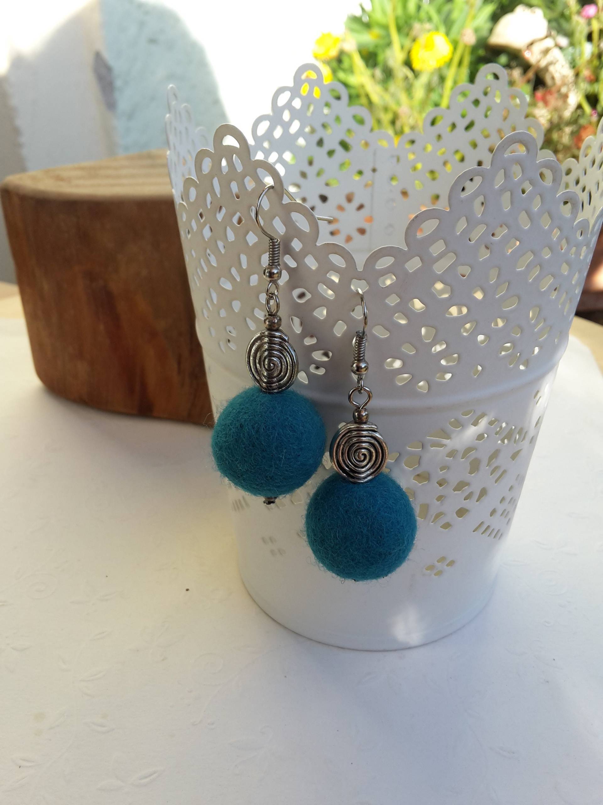 Ohrringe Filz Türkis Blau Mit Edelstahlhaken von WildFilz
