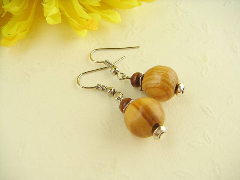 Ohrringe Mit Holzperlen, Holzohrringe, Naturschmuck von WildFilz