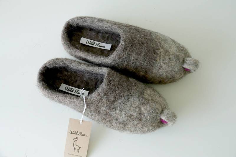 Umweltfreundlich Naturbraune Ombre Wolle Herren/Damen Unisex Handgemachte Filz Hausschuhe Clogs von WildLlama