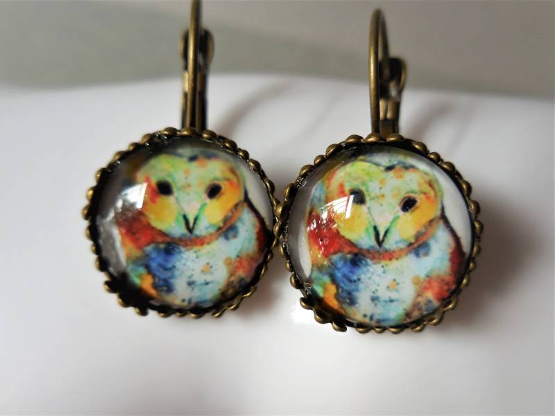 Eulen Ohrstecker, Runde Glas Vintage Stil Antike Bronze Spitze von WildStone