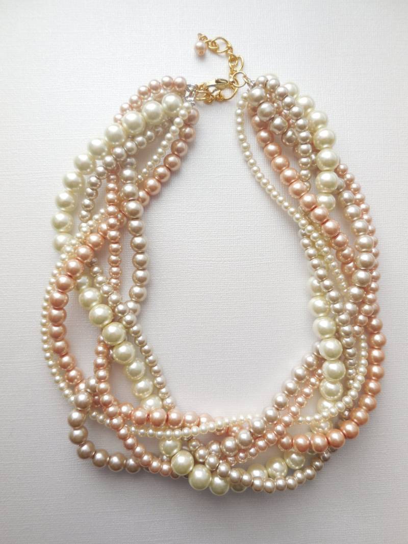 Brautjungfer Perlenketten Gold Champagner Und Elfenbein Geflochtene Twisted Chunky Statement Perlenhalskette Braut Brautjungfer Perlenketten Gold Champagner Und Elfenbein Geflochtene Twisted Chunky Statement Perlenhalskette Braut von WildStoneJewels