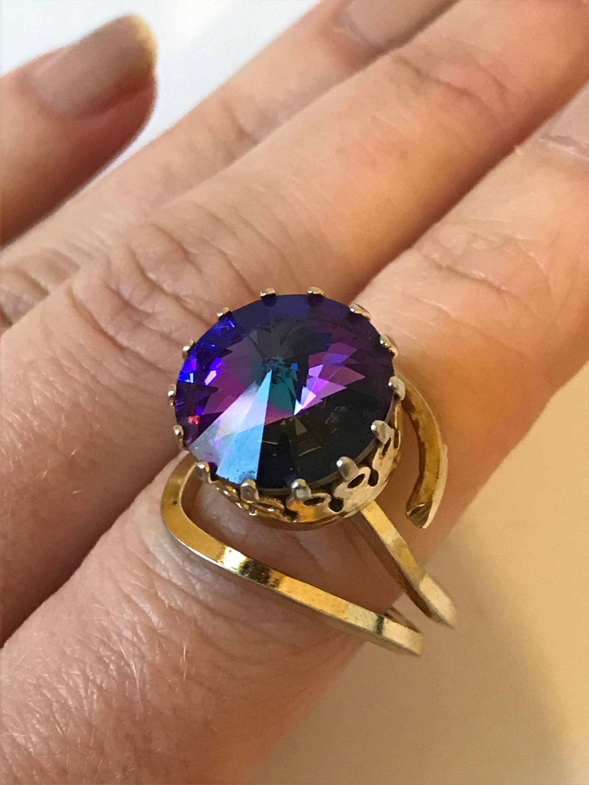 Art Deco Swarovski Kristall Ring Vintage Rolled Gold, Lila Vitrail Rivoli Art Deco Swarovski Kristall Ring Vintage Rolled Gold, Lila Vitrail Rivoli von WildVetiver