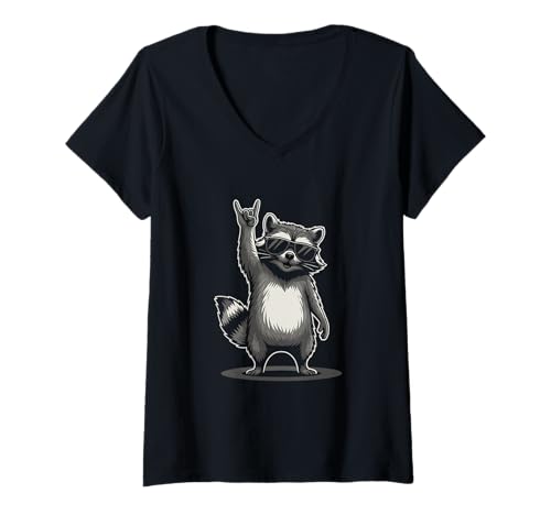 Damen Rock Raccoon Design – cooler Waschbär mit Sonnenbrille T-Shirt mit V-Ausschnitt Damen Rock Raccoon Design – cooler Waschbär mit Sonnenbrille T-Shirt mit V-Ausschnitt von WildVibesCo