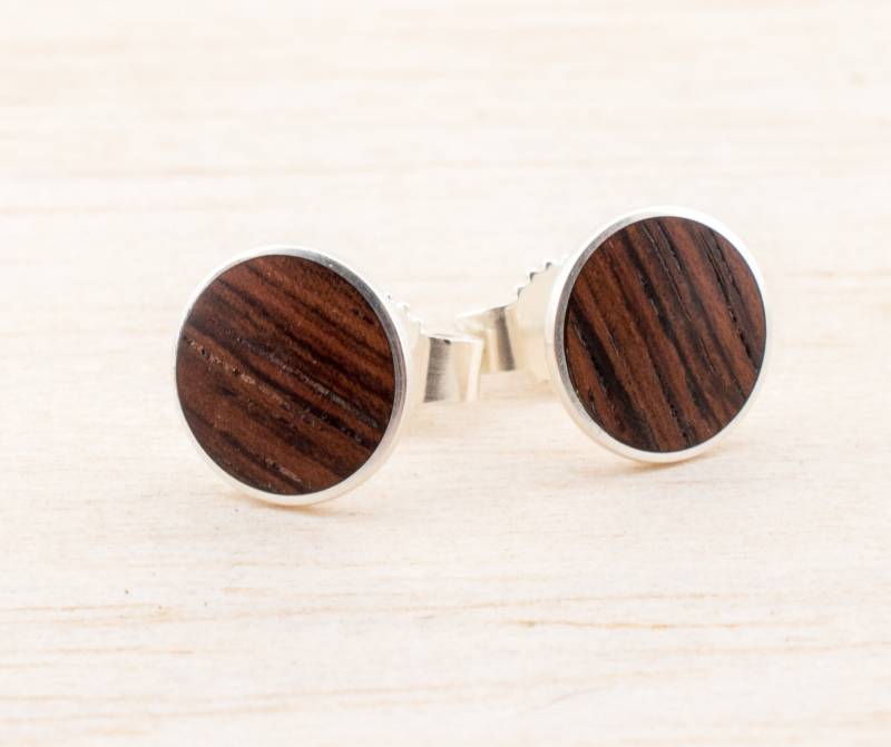 10mm 925 Silber Ohrstecker Holz Cabochon Ohrringe Brautschmuck Männerschmuck Fake Plugs Hölzern Wooden Ear Studs Wood Cabochons Ohrschmuck von WildWoodManufaktur