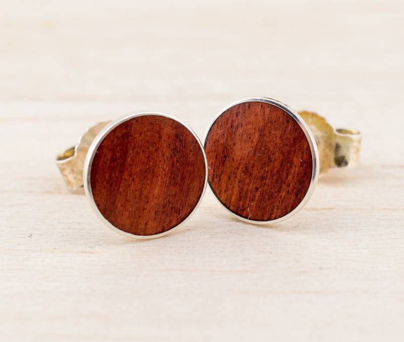 8mm 925 Silber Ohrstecker Holz Cabochon Ohrringe Brautschmuck Männerschmuck Fake Plugs Hölzern Wooden Ear Studs Wood Cabochons Ohrschmuck von WildWoodManufaktur